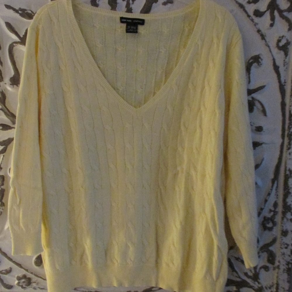 New York & Company Yellow  V-Neck Sweater, Size XL
